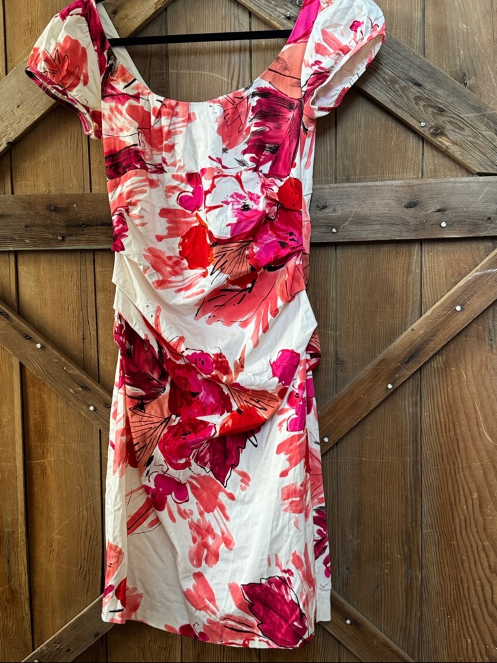 Suzi Chin for Maggy Boutique White Midi Dress with Pink & Coral Floral Print